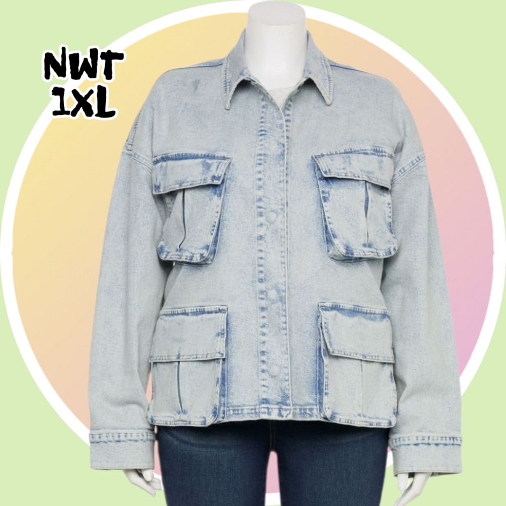 NWT 1X Heavweight Denim Jacket w 4 Pockets No Way To Message You Reach Out To Me